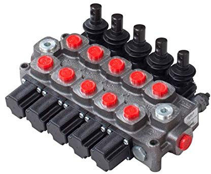 Galtech 5 Bank 3/8 BSP 40 l/min Double Acting Cylinder Spool Hydraulic Monoblock Valve, Cast-Iron, for Log Splitters, Tractors, Loaders