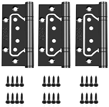 3pcs 4Inch Home Door Hinges Ball Bearing Small Flush Hinge Non-Mortise Stainless Steel Brushed Nickel Smooth and Silent Movement Replacement Ball Bearing Mute (Black)