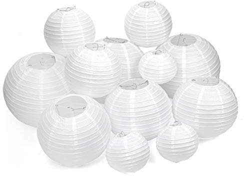 DAZONE Lanterne Papier 12pcs Abat-jour Blanc Sans LED- Lampion Boule Chinoise pour Decoration de Mariage, Anniversaire, Fête, Maison, Noël (Taille mixte)