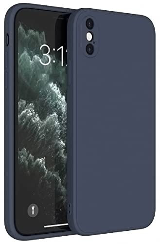 Mixroom - Coque étui pour iPhone X protection couvre appareil photo en silicone TPU mat avec bords plats couleur bleu