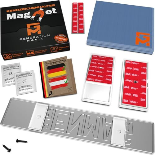 GENMAG® 1x Magnet Kennzeichenhalter Rahmenlos [Extra-Stark & Universal] Rahmenlose Kennzeichenhalter Magnete für Deutschland & Österreich | Magnetische Wechselkennzeichenhalter | Kennzeichen Magnet