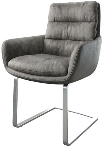 Schwingstuhl Abelia-Flex mit Armlehnen Freischwinger flach Edelstahl Mikrofaser Grau Antik