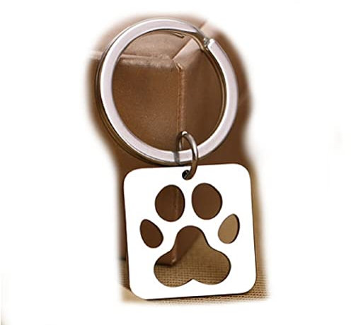 Tierpfote Hund o. Katze Pfote Hundepfote Glücksbringer Schlüsselanhänger Metall silberfarben | Glück | Geschenk | Liebe | Frauen | Damen | Herren | Dog | Welpe | Hunderasse | Hund Katze eckig
