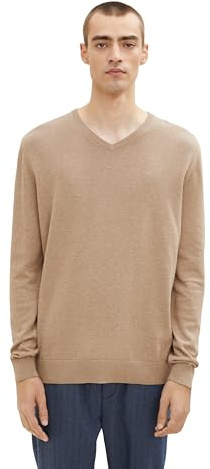 TOM TAILOR Herren Basic Strickpullover Mit V-Ausschnitt, 35188 - Desert Green Melange, XXL EU