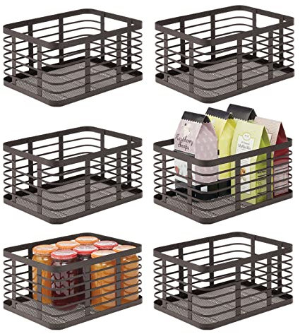 mDesign Allzweckkorb für das ganze Zuhause – Aufbewahrungskorb aus Metall für Küche, Vorratskammer, Bad etc. – kompakter und universeller Drahtkorb – 6er-Set – bronzefarben
