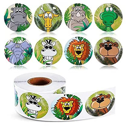 YKKJ Jungle Stickers 500 Pieces Zoo Animals Round Nice Stickers Rolls Adhesive Stickers Scrapbooking for Notebook Children Rewards Stationery Stickers