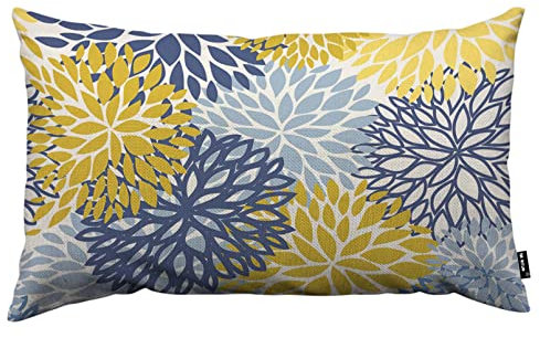 TKS MITLAN Chrysanthemen-Kissenbezüge, 30.5x50.8 cm, blau, gelb und marineblau, Chrysanthemen-Blumen, Frühling, Blumen, Pflanzenblatt, Retro-Stil, Bauernhaus-Dekoration für Zuhause, Kissenbezug