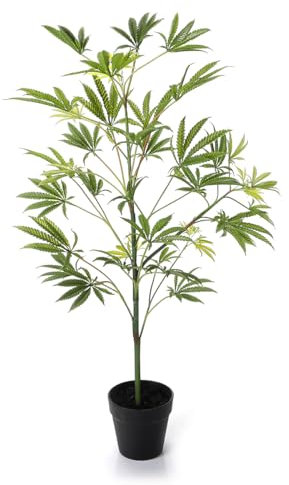Deco Woerner Künstliche Hanfpflanze 90 cm Deko Baum Kunstpflanze Zimmerpflanze Cannabispflanze