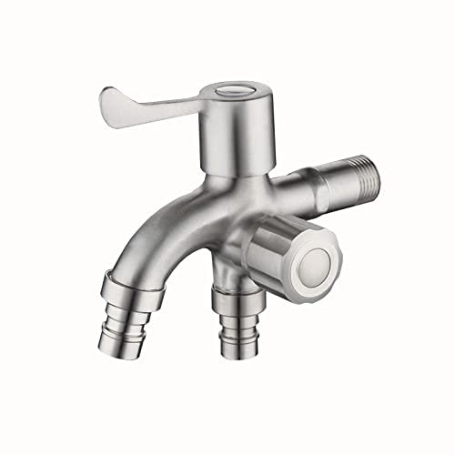 BiaoTeng Grifo Para Patio Exterior Doble Salida De Acero Inoxidable,Grifo Lavaplatos Doble Salida Pared,Grifo De Agua FríA,Grifo De Lavabo Montado En La Pared,cepillado C