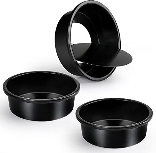 Cyimi Teglia per torta, 15 cm, rotonda, set di 3 torte, con rivestimento antiaderente e fondo Remvable per compleanni, feste, in acciaio inox con impugnature più larghe per friggitrice ad aria