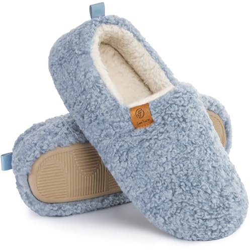EverFoams Damen Warme Kunstwolle Memory Foam Voll Hausschuhe, Hellblau,42/43 EU