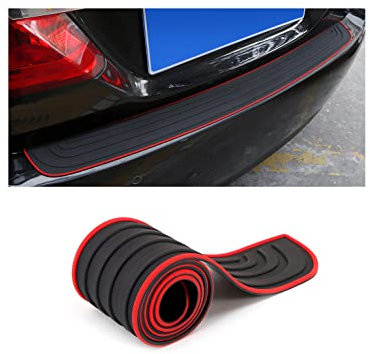 Stoßstangenschutz aus Gummi, Schwellerschutz für den Kofferraum, Kratzfest und Abriebfest, Selbstklebender Heckstoßstangenschutz, Autozubehör für die meisten Autos, SUVs (Schwarz/Rot, 104cm x 9cm)