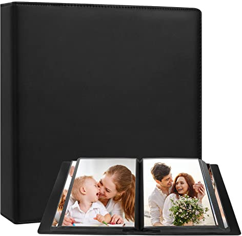 Aevdor 8x10 Photo Album 168 Pockets Holds 168 Photos, Large Capacity Leather Cover, Photo Book for Family Wedding Baby Party Holiday and Christmas Pictures, Black