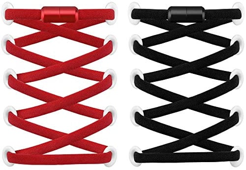 RJ-Sport (2 Paar Elastische Schnürsenkel mit Schnellverschluss - Schnellschnürsystem für Einzigartigen Komfort und Starken Halt - mit Metallkapseln ohne binden (Schwarz+Rot)