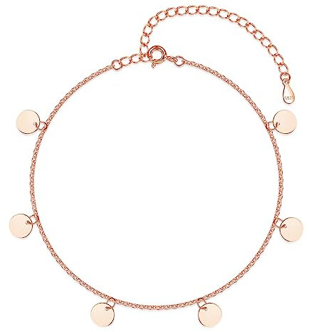 Deyanse Fussketten für Frauen Silber 925, 21.5+6cm Flexibel Verstellbar Rosegold Fußkette, Sommer Barfuß Strand Fußkettchen Armband, Wasserfest Scheibe Fußbändchen Knöchel-Kette, Stilvoll Fußspange