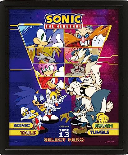Pyramid International Sonic the Hedgehog Poster in 3D (Select Your Fighter Design) Lentikular 3D-Wandkunst und Poster in schwarzem Bilderrahmen, 25 cm x 20 cm x 1,5 cm – Offizielles