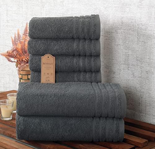 Betully Handtücher und Badetücher Set aus 100% Baumwolle Schnelltrocknendes 500 gr/m² Türkisches Baumwolle Gästehandtücher Set (4 Handtücher und 2 Badetücher, Anthrazit)