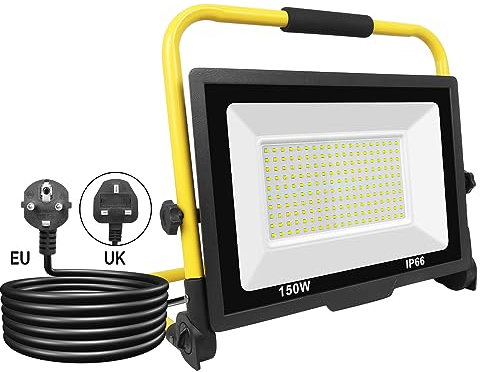 AUXTINGS 150W Projecteur Chantier led Lampe 14000LM Spot Chantier 6000K Blanc Froid Eclairage Chantier IP66 Baladeuse Led Portable Avec Câble de 3M Pour Travaux d'Atelier Garage