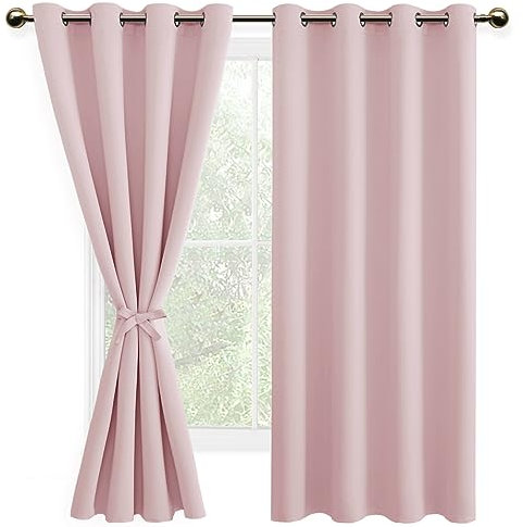DWCN Blickdichte Vorhänge Verdunkelungsgardinen mit Ösen 2 Stücke Thermogardine für Wohnzimmer,Schlafzimmer, Blush Rosa, 175x140cm(HxB)