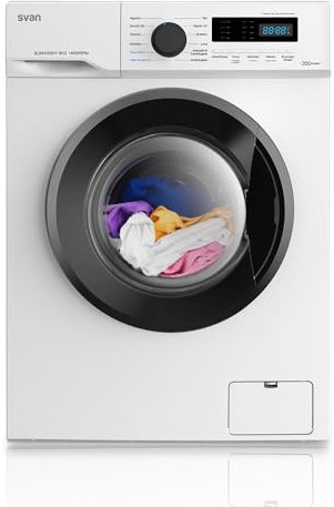 Svan Lavadora 8Kg Carga Frontal Blanco SL8400DIDV. 1750W, 1400rpm, Motor Inverter, 12 Programas, Función Stop&Go, Tambor Diamante, Clase de Eficiencia Energética D