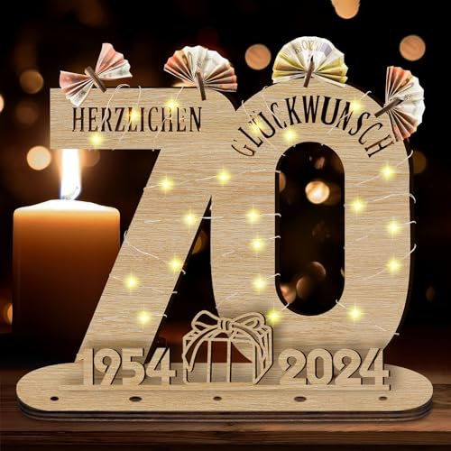 Idota 2025 70 Geburtstag Frau Deko Holz-Schild mit LED Gästebuch, 70 Geburtstag Deko Geschenke Geburtstag Männer & Frauen, Geburtstag Deko 70 Geburtstag Mann Deko, Personalisierbares Geschenk