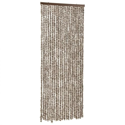 vidaXL Cortina Antimoscas, Persiana de Moscas Mosquitos, Puerta contra Insectos, Protección para Casa, Chenilla Gris Taupe y Blanco 56x200 cm