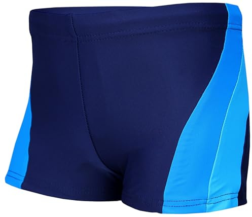 Aquarti Badehose Jungen mit Kordelzug – Schwimmhose Jungen Kinder, Badehosen für Jungen Sportlich & Schnell Trocknend, Farbe: Dunkelblau/Türkis/Hellblau, Größe: 152