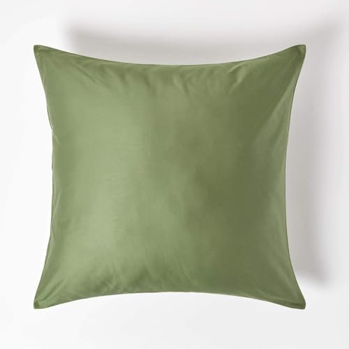 Homescapes 2er-Set Bio-Kissenbezug 80x80cm moosgrün aus 100% Bio-Baumwolle, Satin-Kissenhülle mit Reißverschluss