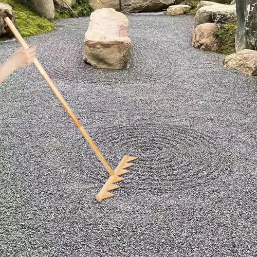 YhoBuy Upgraded Full Size Zen Garden Rake, Enhanced 48 Large Japanese Nature Wood Zen Rake for Outdoor, Heavy Duty Wooden Rake for Garden Rock Sand Pattern