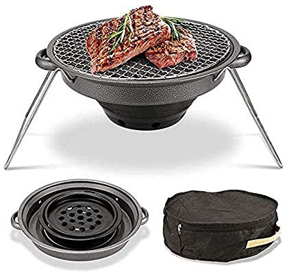Barbecue-Grill Einfacher Grill - Tragbarer runder Camping- oder Tailgating-Grill mit antihaftbeschichteter Edelstahl-Grillfläche und leicht zu reinigender Tragetasche