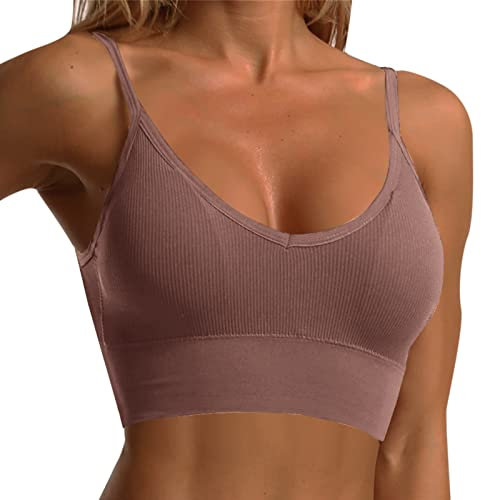 Frauen-Sport-BH, nahtlos, kabellos, Sport-BHs für Yoga, Workout, Fitness, kurze Push-Up-Crop-Tops Satin Top Damen Mit Spitze (Purple, One Size)