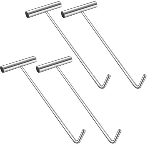 UrbanUp Kanaldeckelheber 4 Stück Stumpfe Schachtziehhaken mit T-Stange, Silberner Schachthaken Aus Edelstahl für Klärgruben/Gullys, Rostfreie Schachthebeschlüssel(60 cm(23 5/8))