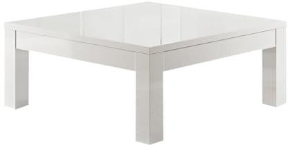 AltoBuy DEYTON - Table Basse Carrée 100cm Laquée Blanc Brillant