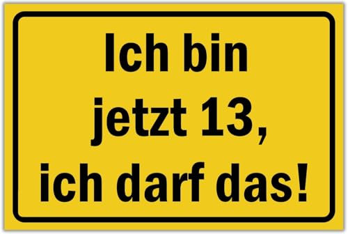 Ich bin jetzt 13, ich darf das - Schild 30 x 20 cm - Geburtstagsdeko Partydeko Geburtstagskarte Geschenkidee - 13. Geburtstag 13 er Jungen & Mädchen Geschenk 13 Jahre - BerpaHome