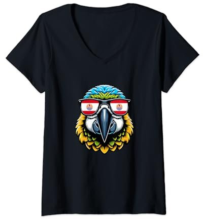 Mujer Viaje aéreo Gadgets Polinesia Francesa Bandera Loro Camiseta Cuello V