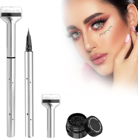 2 in 1 Liquid Eyeliner& Lower Lash Stamp Set, Black Lower Lash Stamp with Ink, Reusable Eyelash Stamp Makeup Tool, Waterproof Sweatproof for Make Up Beginner (# 01)