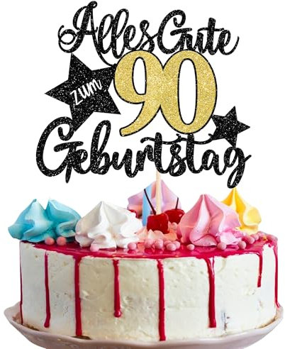 1 Stück 90 Geburtstag Tortendeko Alles Gute Zum 90. Kuchen Topper Happy Birthday Deko für Frauen Männer Party Dekorationen