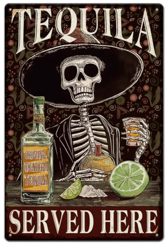SUPERDANT Tequila Tin Sign Skull Metal Signs Bar Wall Plaque Funny Poster Art Vintage Decor for Kitchen Bar Pub Restaurant Man Cave Gifts