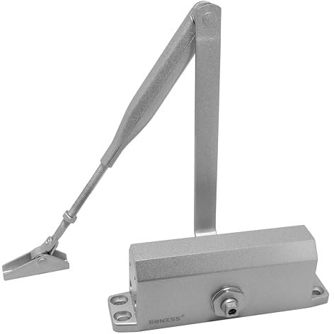 RONESS Door Closer, Hydraulic Automatic Door Closer, Adjustable Door Closer, Automatic Door Closer Commercial or Residential Use(for up to 60KG Door) (Silver)