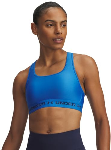 Under Armour Donna Crossback Mid Bra, Reggiseno Sportivo a Sostegno Medio per Ciclismo, Palestra e Allenamento con i Pesi, Top Sportivo con Coppe Rimovibili,Blue Atlantis/Washed Navy,SM