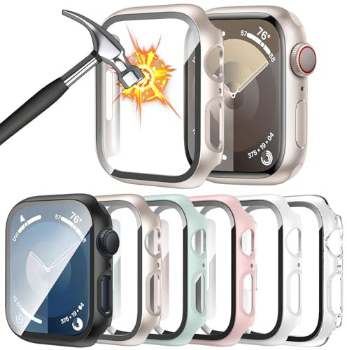 HAANILKYI 6 Stück Schutzhülle mit Displayschutzfolie Kompatibel mit Apple Watch Series 9/8/7 41mm, Rundum Ultradünne PC Hard Hülle Kratzfest Schutzhülle für iWatch 41mm