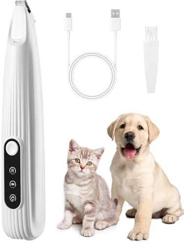 Birshe Tondeuse pour Chien,Tondeuse Chien Tondeuse pour Pattes Silencieuse Tondeuses pour Chiens Toilettage pour Animaux de Compagnie avec Lumière LED Rechargeable par USB (White)