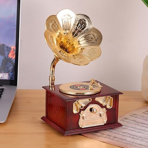 Grammophon-Spieluhr, Vintage-Uhrwerk, Mechanische Retro-Spieluhr für Zuhause, Büro, Geschäft, Dekoration, Handgefertigtes ABS-Material (Braunes Grammophon)