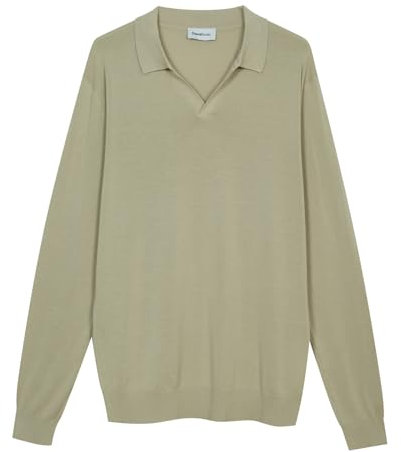 Diana Studio Polo Maniche Lunghe in Cotone Fresco Senza Bottoni, Beige, XXL Uomo