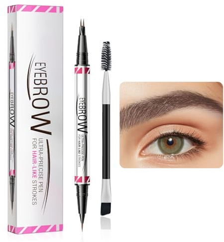 Weixinbuy Microblading Eyebrow Pen Long-lasting, 4D Waterproof Eyebrow Pencil 2-in-1, Liquid Eye Brow Pencil Dual-Ended with Micro-Fork-Tip and Precise Brush-Tip (Brown Eyebrow Pencil)