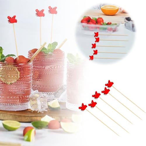 Lot de 100 cure-dents pour cocktail du Nouvel An chinois - Pour fruits, desserts, aliments, sandwichs, boissons, viande, brochettes de fruits, fournitures de fête - Bâtonnets à cocktail (taille A