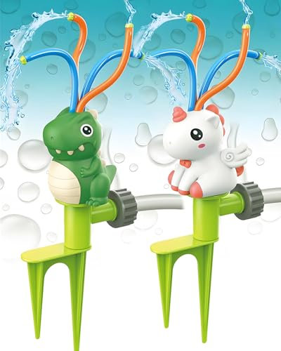 Juguete Agua Aspersor Agua para Niños, Juguete de Agua de Dinosaurio + Unicornio, Aspersor para Niños Jardín de Verano Juguete de Agua Rociador para Patio Trasero, CéSped Al Aire Libre