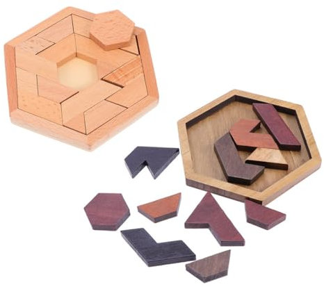 Abaodam 2 Sätze Sechseckige Scheibenbausteine zappeln Spiel Kinderpuzzle Puzzle-Brett Kleinkinder Puzzle rätselbuch Sechseck-Tangram-Puzzle -Sechseck-Puzzle hölzern