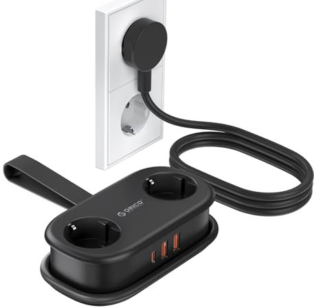 Regleta ORICO con USB C PD 20W, 2 Tomas de Corriente de Viaje y 3 Puertos de Carga USB (1 USB C) Compatible con Teléfono, con Cable de 1,5m para Home Office en el Barco (AP3-Blanco)