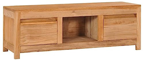 LAPOOH TV-Schrank 100×30×35 cm Massivholz Teak, TV Lowboard, Fernsehschrank, Fernsehtisch, Fernseher Schrank, TV Sideboard, TV Board, TV Cabinet, TV Bank, TV Kommode